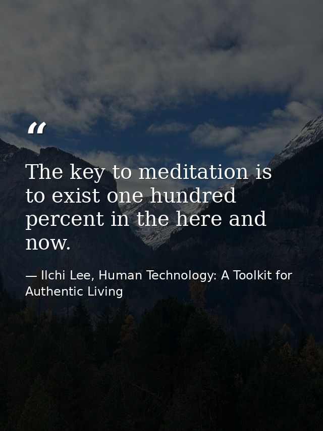 The key to meditation is to exist one hundred percent in the here and now. — Ilchi Lee, Human Technology: A Toolkit for Authentic Living