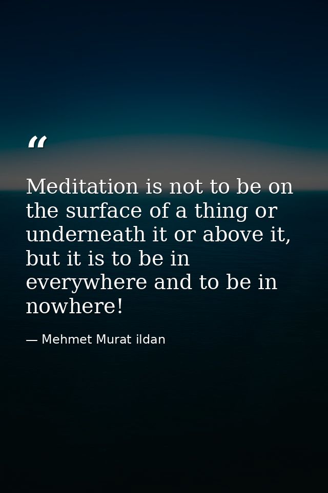 Meditation is not to be on the surface of a thing or underneath it or above it, but it is to be in everywhere and to be  — Mehmet Murat ildan