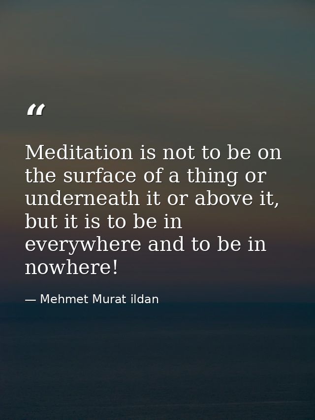 Meditation is not to be on the surface of a thing or underneath it or above it, but it is to be in everywhere and to be  — Mehmet Murat ildan