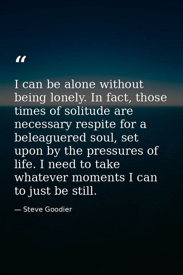 I can be alone without being lonely. In fact, those times of solitude are necessary respite for a beleaguered soul, set  — Steve Goodier