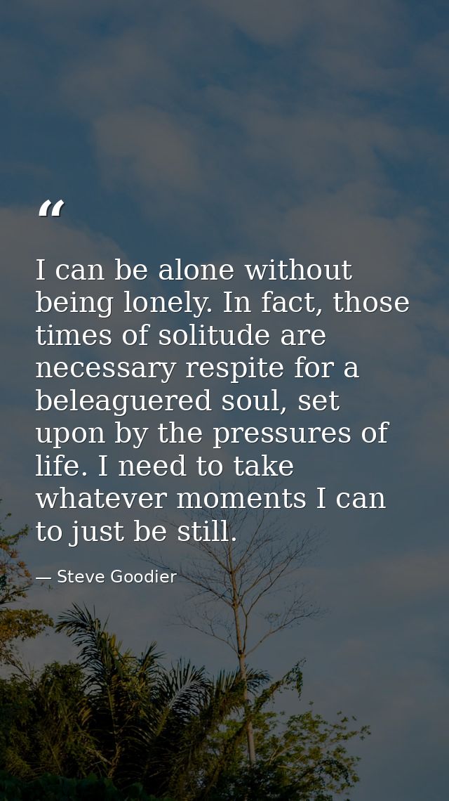 I can be alone without being lonely. In fact, those times of solitude are necessary respite for a beleaguered soul, set  — Steve Goodier