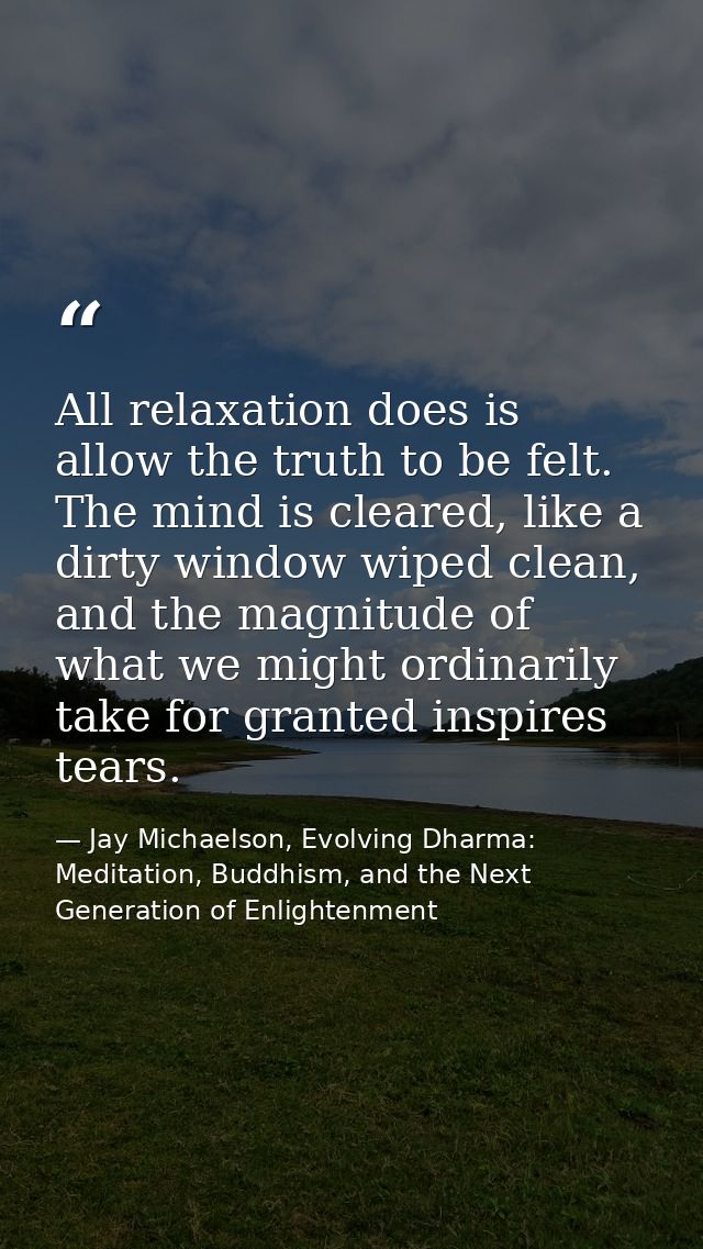 All relaxation does is allow the truth to be felt. The mind is cleared, like a dirty window wiped clean, and the magnitu — Jay Michaelson, Evolving Dharma: Meditation, Buddhism, and the Next Generation of Enlightenment