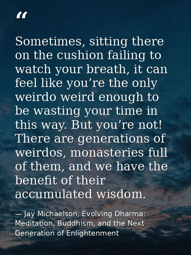 Sometimes, sitting there on the cushion failing to watch your breath, it can feel like you’re the only weirdo weird enou — Jay Michaelson, Evolving Dharma: Meditation, Buddhism, and the Next Generation of Enlightenment