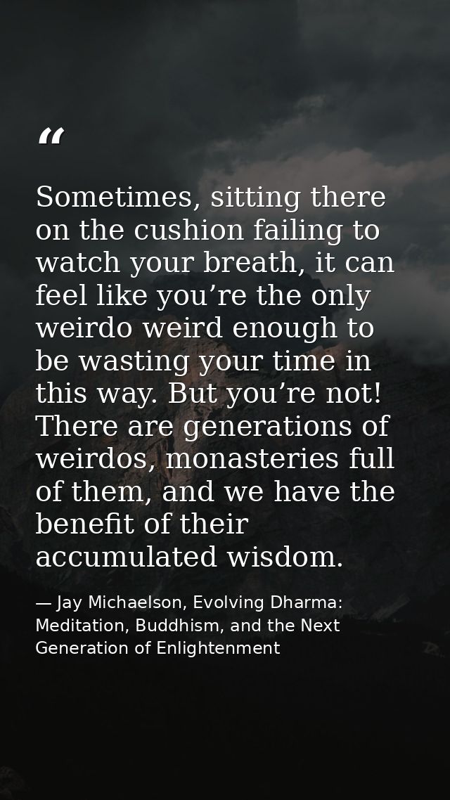 Sometimes, sitting there on the cushion failing to watch your breath, it can feel like you’re the only weirdo weird enou — Jay Michaelson, Evolving Dharma: Meditation, Buddhism, and the Next Generation of Enlightenment