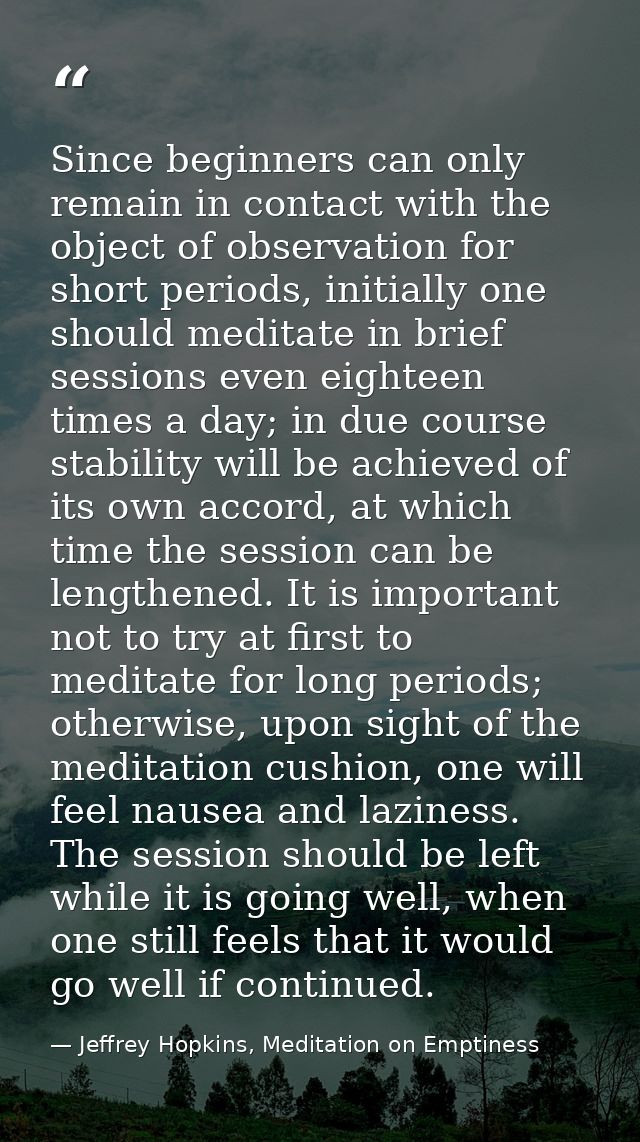 Since beginners can only remain in contact with the object of observation for short periods, initially one should medita — Jeffrey Hopkins, Meditation on Emptiness
