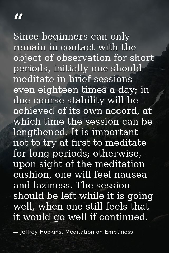 Since beginners can only remain in contact with the object of observation for short periods, initially one should medita — Jeffrey Hopkins, Meditation on Emptiness