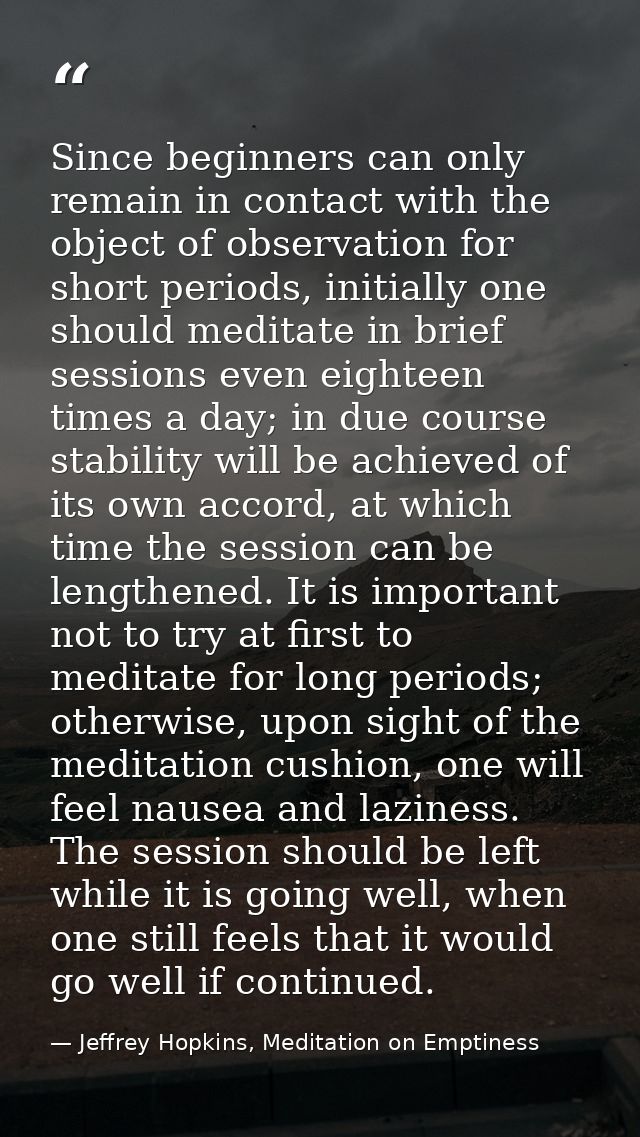 Since beginners can only remain in contact with the object of observation for short periods, initially one should medita — Jeffrey Hopkins, Meditation on Emptiness