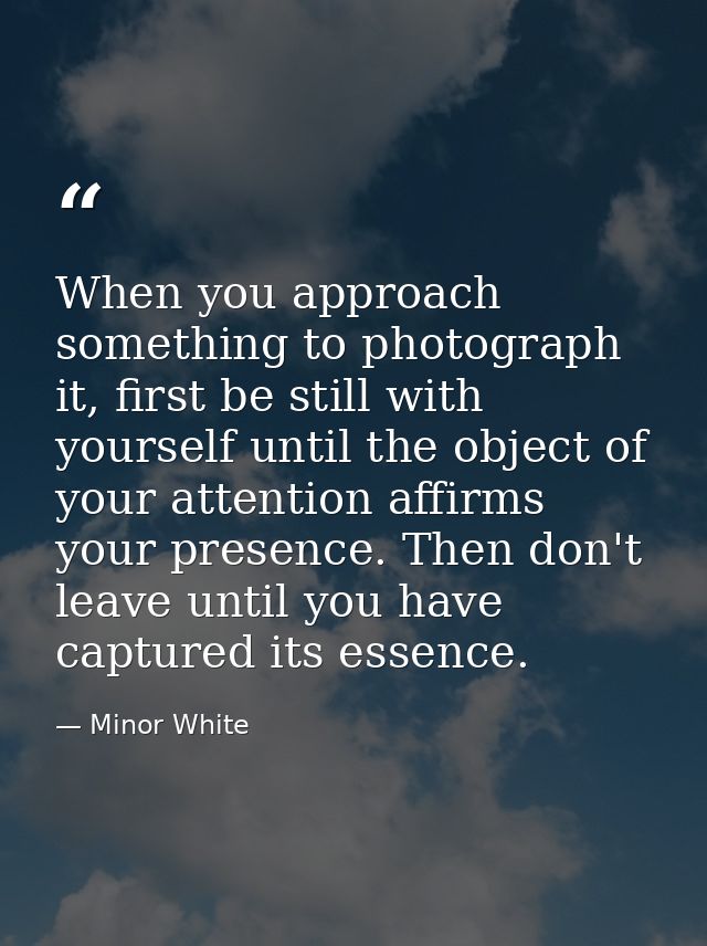 When you approach something to photograph it, first be still with yourself until the object of your attention affirms yo — Minor White