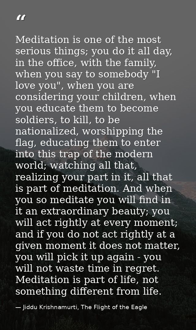 Meditation is one of the most serious things; you do it all day, in the office, with the family, when you say to somebod — Jiddu Krishnamurti, The Flight of the Eagle