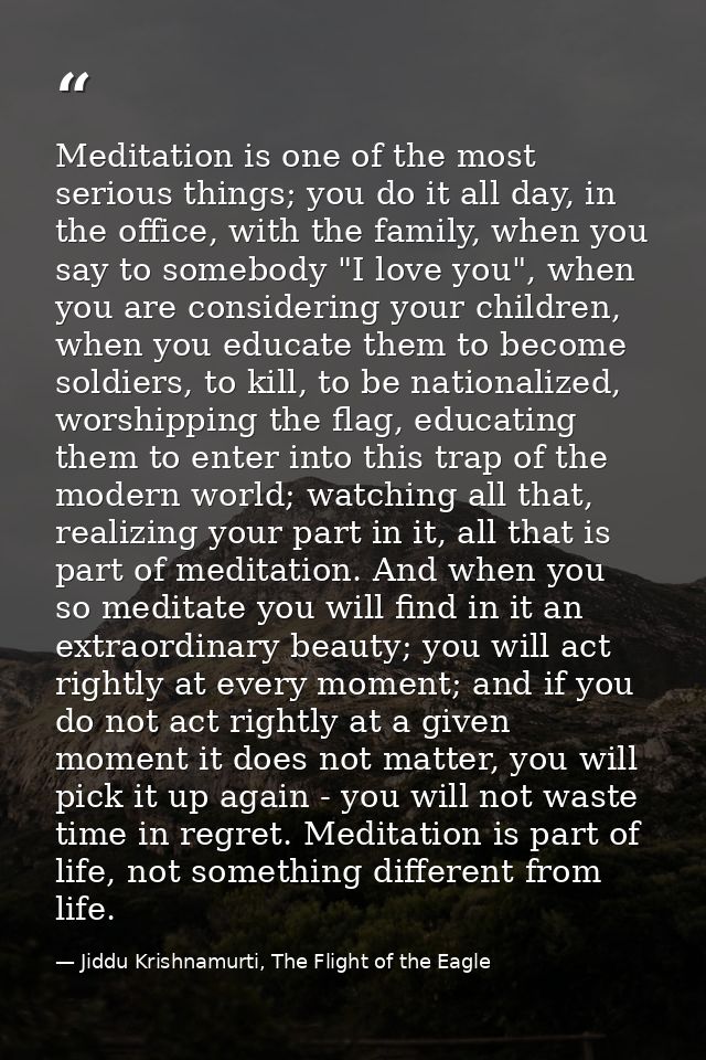 Meditation is one of the most serious things; you do it all day, in the office, with the family, when you say to somebod — Jiddu Krishnamurti, The Flight of the Eagle