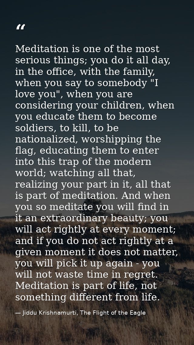 Meditation is one of the most serious things; you do it all day, in the office, with the family, when you say to somebod — Jiddu Krishnamurti, The Flight of the Eagle