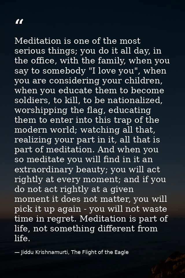 Meditation is one of the most serious things; you do it all day, in the office, with the family, when you say to somebod — Jiddu Krishnamurti, The Flight of the Eagle