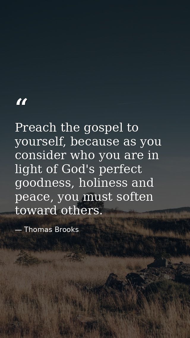Preach the gospel to yourself, because as you consider who you are in light of God's perfect goodness, holiness and peac — Thomas Brooks