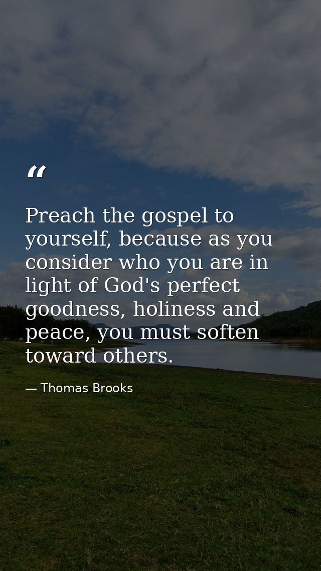 Preach the gospel to yourself, because as you consider who you are in light of God's perfect goodness, holiness and peac — Thomas Brooks