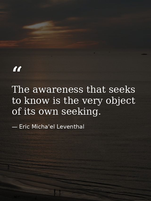 The awareness that seeks to know is the very object of its own seeking. — Eric Micha'el Leventhal