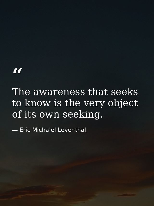 The awareness that seeks to know is the very object of its own seeking. — Eric Micha'el Leventhal
