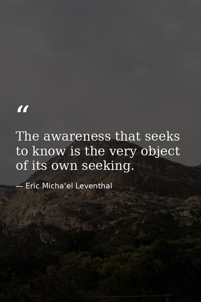 The awareness that seeks to know is the very object of its own seeking. — Eric Micha'el Leventhal