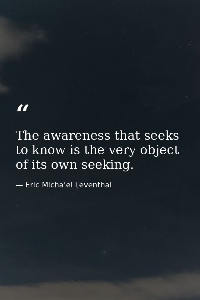 The awareness that seeks to know is the very object of its own seeking. — Eric Micha'el Leventhal