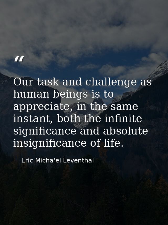 Our task and challenge as human beings is to appreciate, in the same instant, both the infinite significance and absolut — Eric Micha'el Leventhal