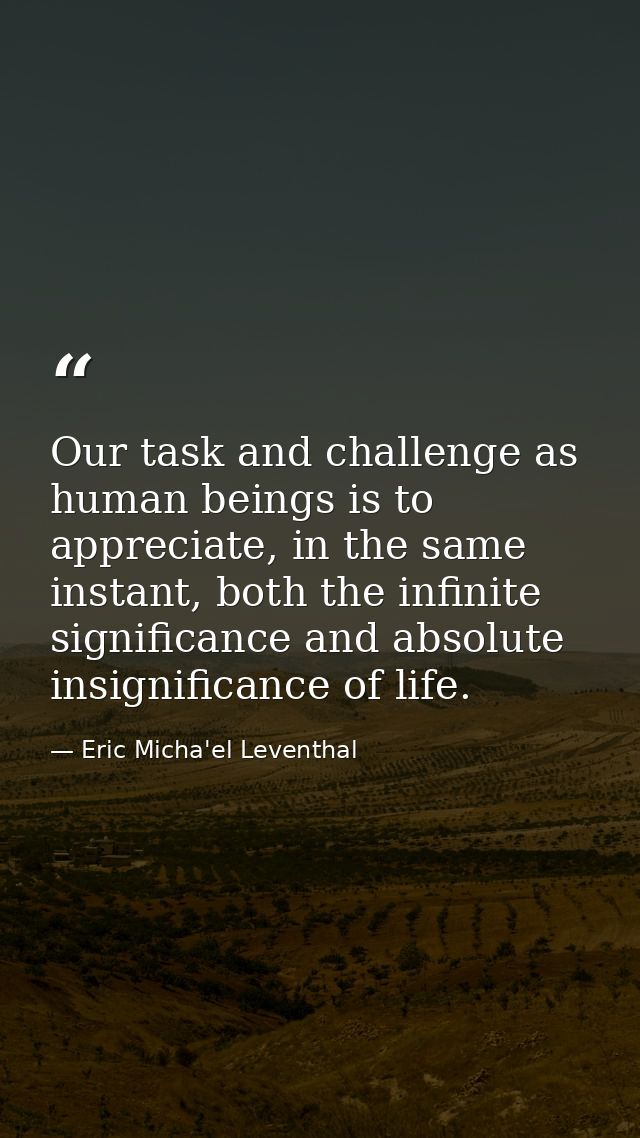 Our task and challenge as human beings is to appreciate, in the same instant, both the infinite significance and absolut — Eric Micha'el Leventhal