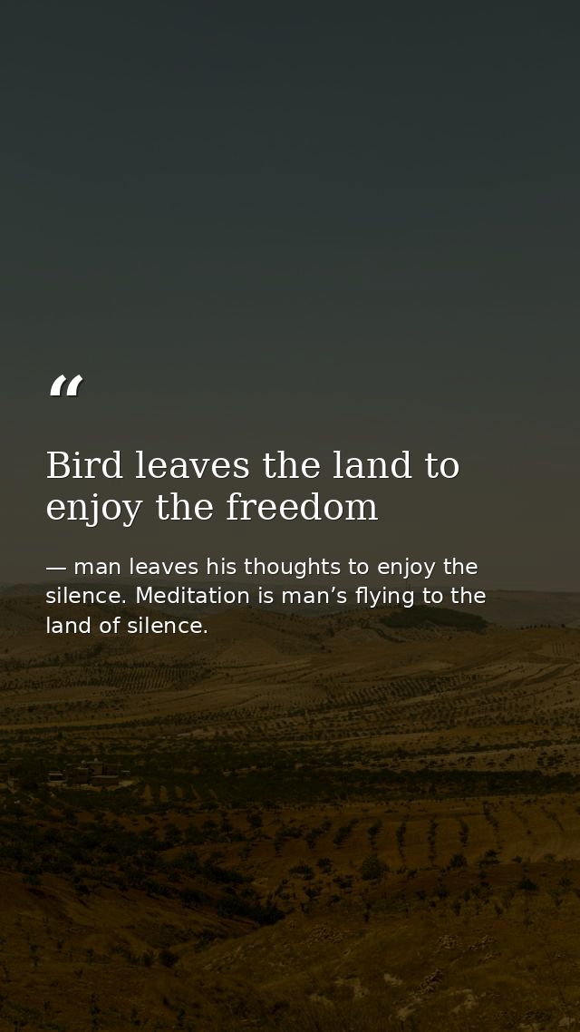 Bird leaves the land to enjoy the freedom — man leaves his thoughts to enjoy the silence. Meditation is man’s flying to the land of silence.