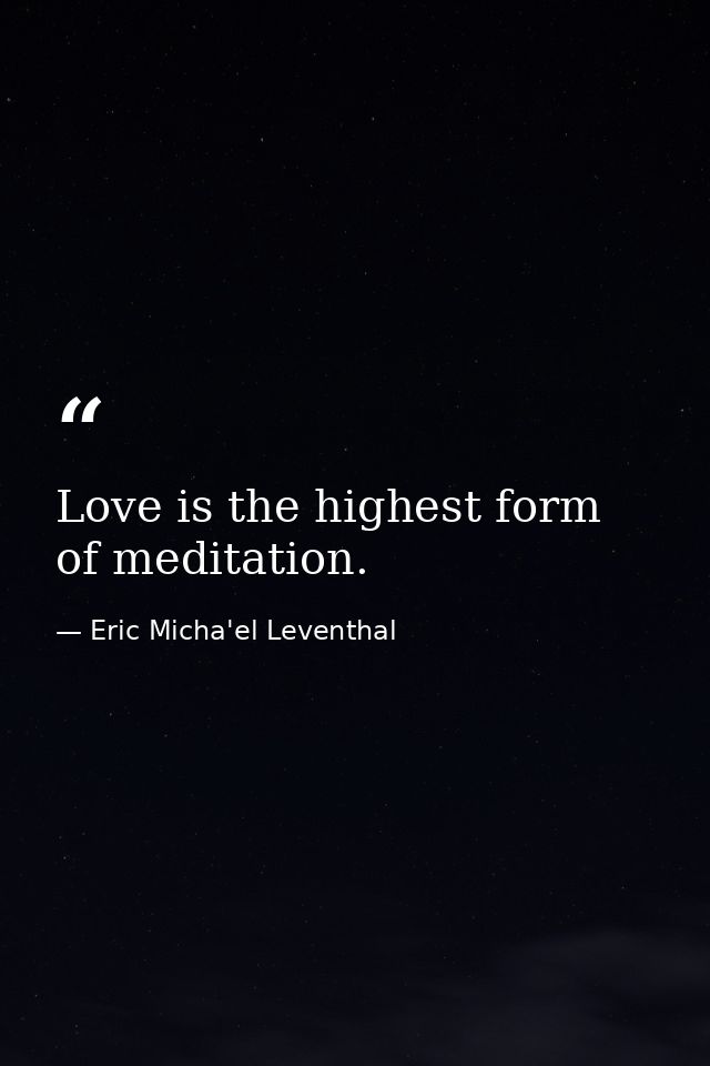 Love is the highest form of meditation. — Eric Micha'el Leventhal