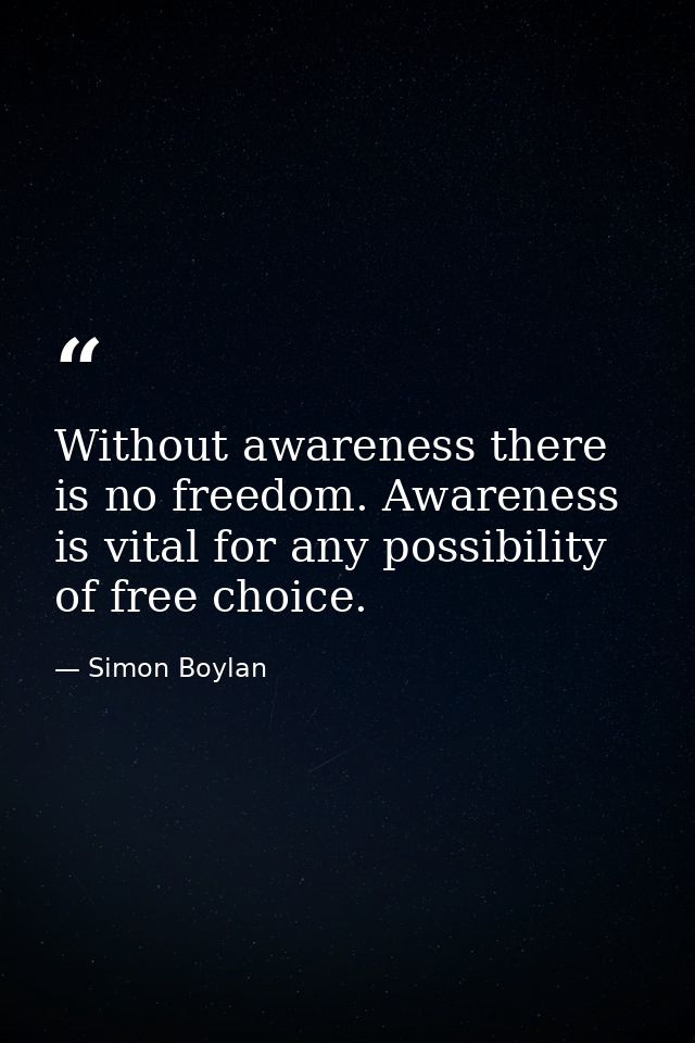 Without awareness there is no freedom. Awareness is vital for any possibility of free choice. — Simon Boylan