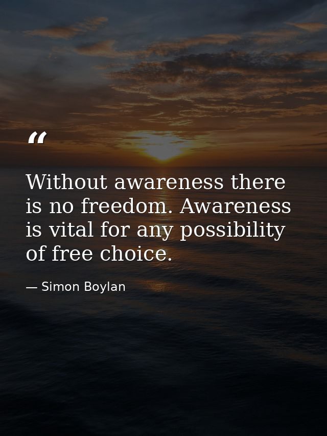 Without awareness there is no freedom. Awareness is vital for any possibility of free choice. — Simon Boylan