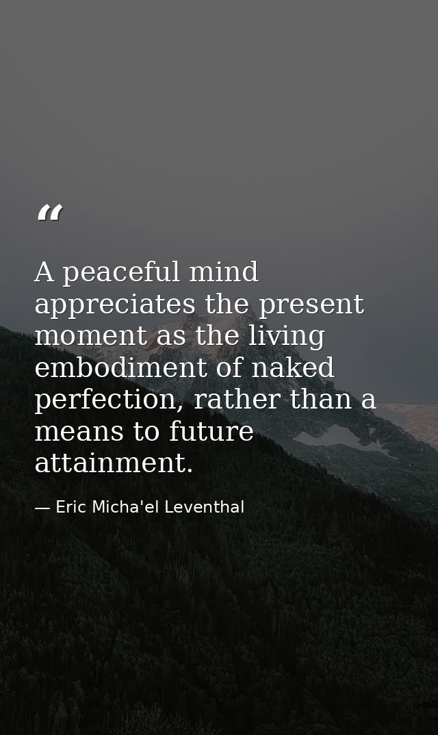 A peaceful mind appreciates the present moment as the living embodiment of naked perfection, rather than a means to futu — Eric Micha'el Leventhal