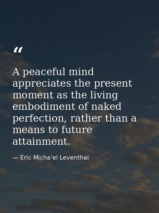 A peaceful mind appreciates the present moment as the living embodiment of naked perfection, rather than a means to futu — Eric Micha'el Leventhal