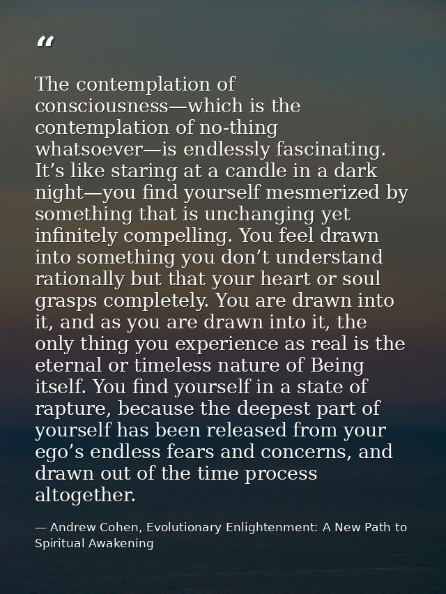 The contemplation of consciousness—which is the contemplation of no-thing whatsoever—is endlessly fascinating. It’s like — Andrew Cohen, Evolutionary Enlightenment: A New Path to Spiritual Awakening