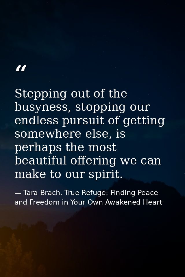 Stepping out of the busyness, stopping our endless pursuit of getting somewhere else, is perhaps the most beautiful offe — Tara Brach, True Refuge: Finding Peace and Freedom in Your Own Awakened Heart