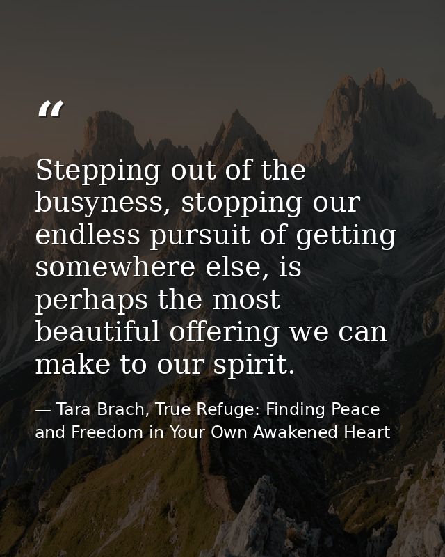 Stepping out of the busyness, stopping our endless pursuit of getting somewhere else, is perhaps the most beautiful offe — Tara Brach, True Refuge: Finding Peace and Freedom in Your Own Awakened Heart
