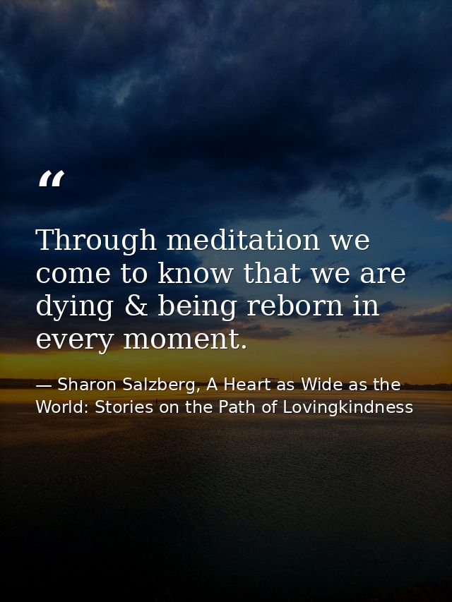 Through meditation we come to know that we are dying & being reborn in every moment. — Sharon Salzberg, A Heart as Wide as the World: Stories on the Path of Lovingkindness