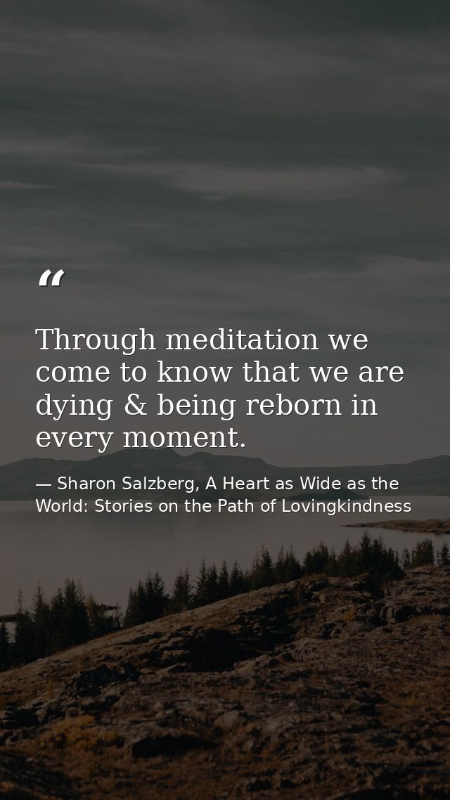 Through meditation we come to know that we are dying & being reborn in every moment. — Sharon Salzberg, A Heart as Wide as the World: Stories on the Path of Lovingkindness