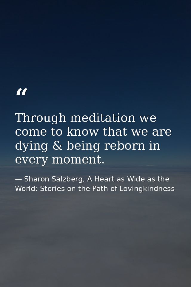Through meditation we come to know that we are dying & being reborn in every moment. — Sharon Salzberg, A Heart as Wide as the World: Stories on the Path of Lovingkindness
