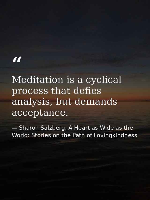 Meditation is a cyclical process that defies analysis, but demands acceptance. — Sharon Salzberg, A Heart as Wide as the World: Stories on the Path of Lovingkindness