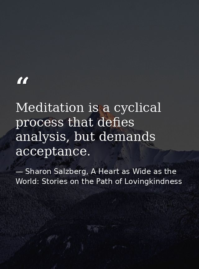 Meditation is a cyclical process that defies analysis, but demands acceptance. — Sharon Salzberg, A Heart as Wide as the World: Stories on the Path of Lovingkindness