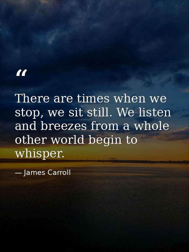 There are times when we stop, we sit still. We listen and breezes from a whole other world begin to whisper. — James Carroll