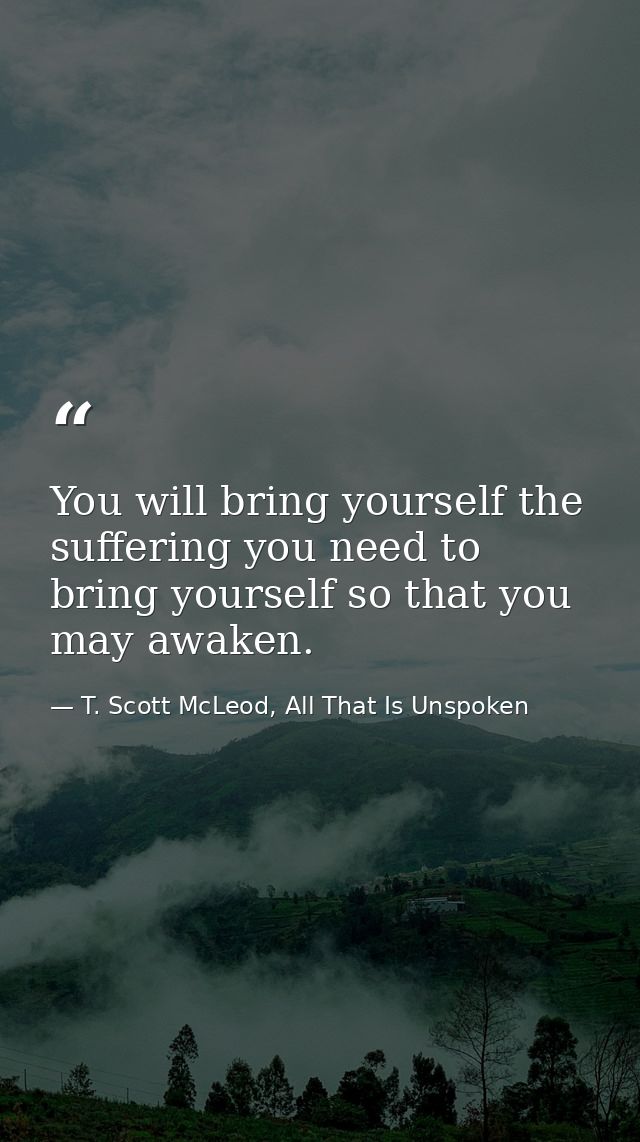 You will bring yourself the suffering you need to bring yourself so that you may awaken. — T. Scott McLeod, All That Is Unspoken