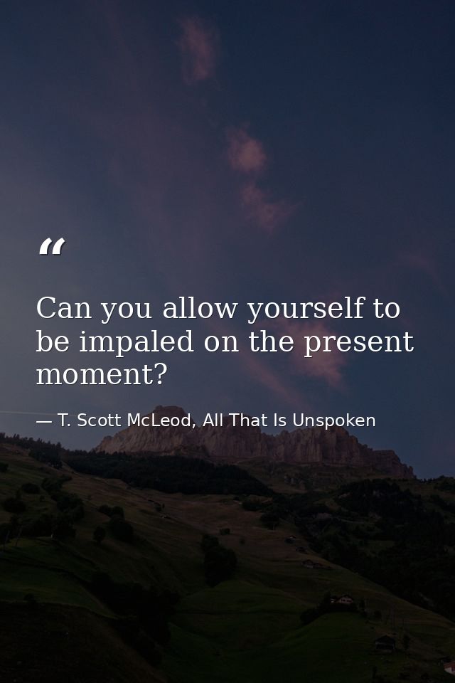 Can you allow yourself to be impaled on the present moment? — T. Scott McLeod, All That Is Unspoken