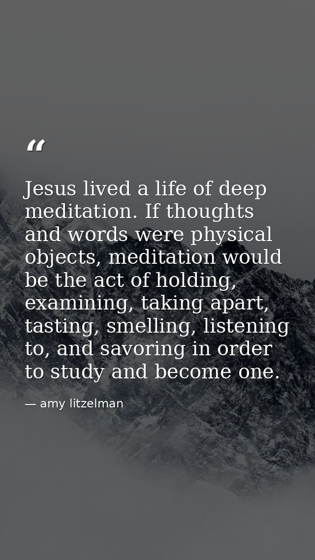Jesus lived a life of deep meditation. If thoughts and words were physical objects, meditation would be the act of holdi — amy litzelman
