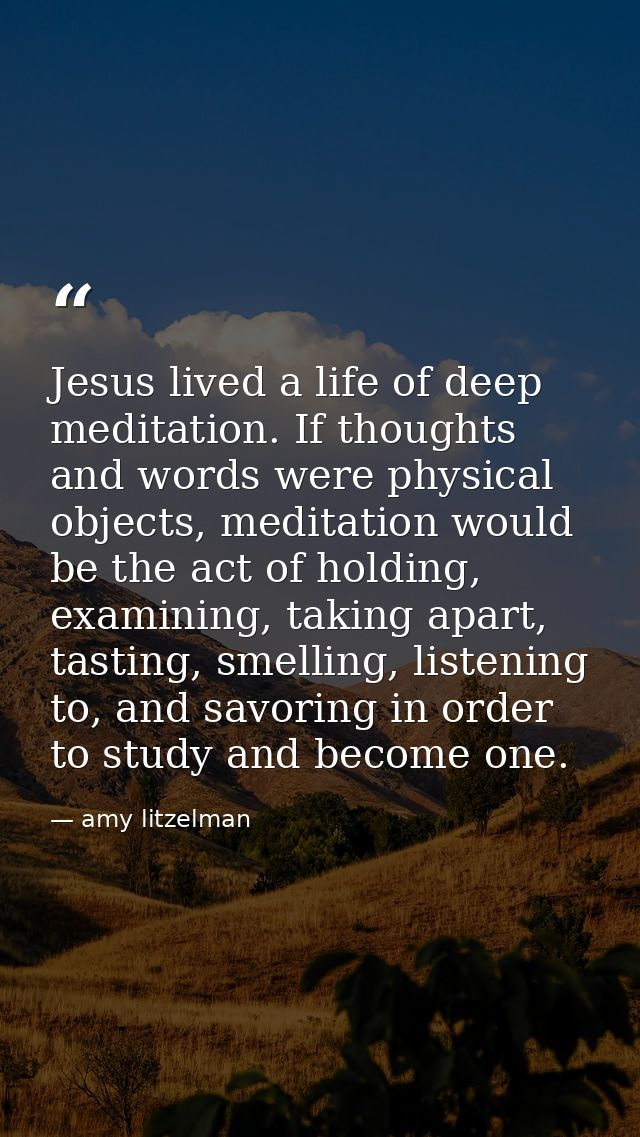 Jesus lived a life of deep meditation. If thoughts and words were physical objects, meditation would be the act of holdi — amy litzelman