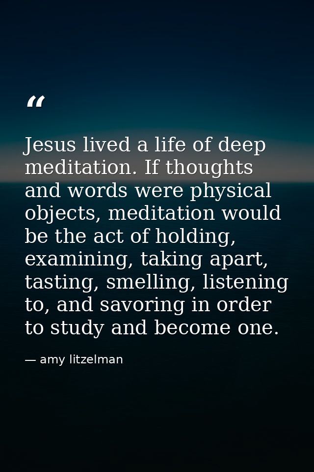 Jesus lived a life of deep meditation. If thoughts and words were physical objects, meditation would be the act of holdi — amy litzelman