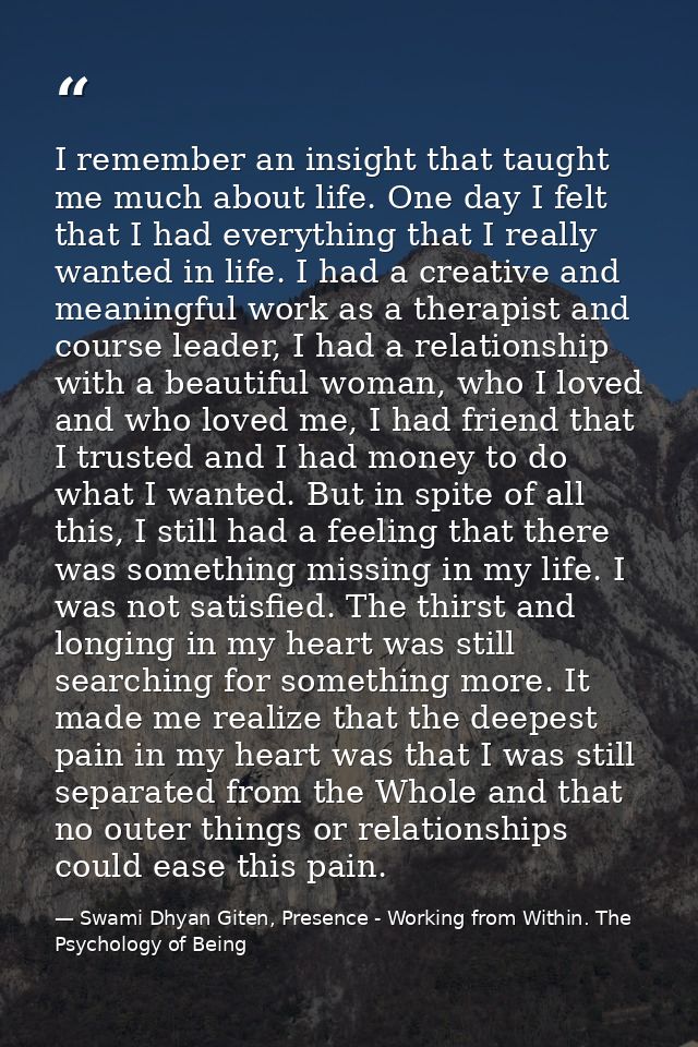 I remember an insight that taught me much about life. One day I felt that I had everything that I really wanted in life. — Swami Dhyan Giten, Presence - Working from Within. The Psychology of Being