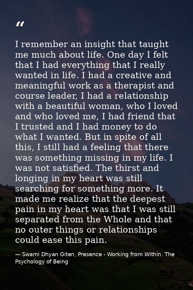 I remember an insight that taught me much about life. One day I felt that I had everything that I really wanted in life. — Swami Dhyan Giten, Presence - Working from Within. The Psychology of Being