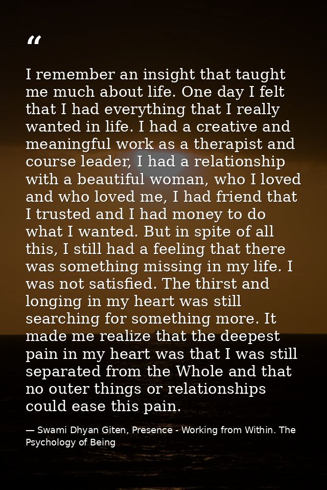 I remember an insight that taught me much about life. One day I felt that I had everything that I really wanted in life. — Swami Dhyan Giten, Presence - Working from Within. The Psychology of Being