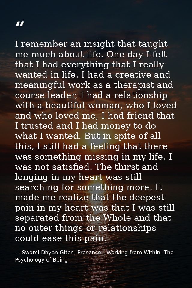 I remember an insight that taught me much about life. One day I felt that I had everything that I really wanted in life. — Swami Dhyan Giten, Presence - Working from Within. The Psychology of Being