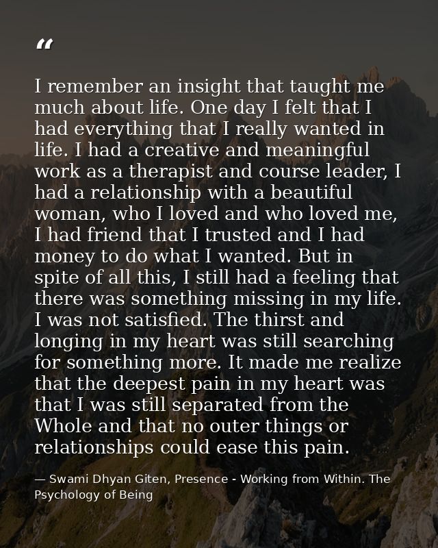 I remember an insight that taught me much about life. One day I felt that I had everything that I really wanted in life. — Swami Dhyan Giten, Presence - Working from Within. The Psychology of Being