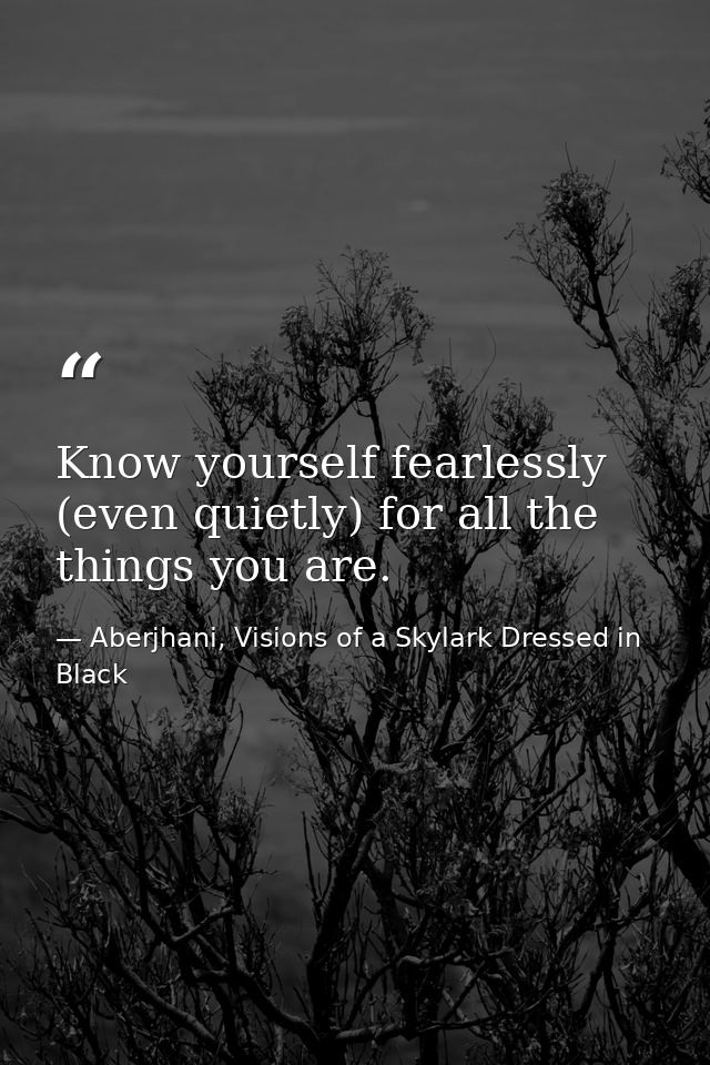 Know yourself fearlessly (even quietly) for all the things you are. — Aberjhani, Visions of a Skylark Dressed in Black